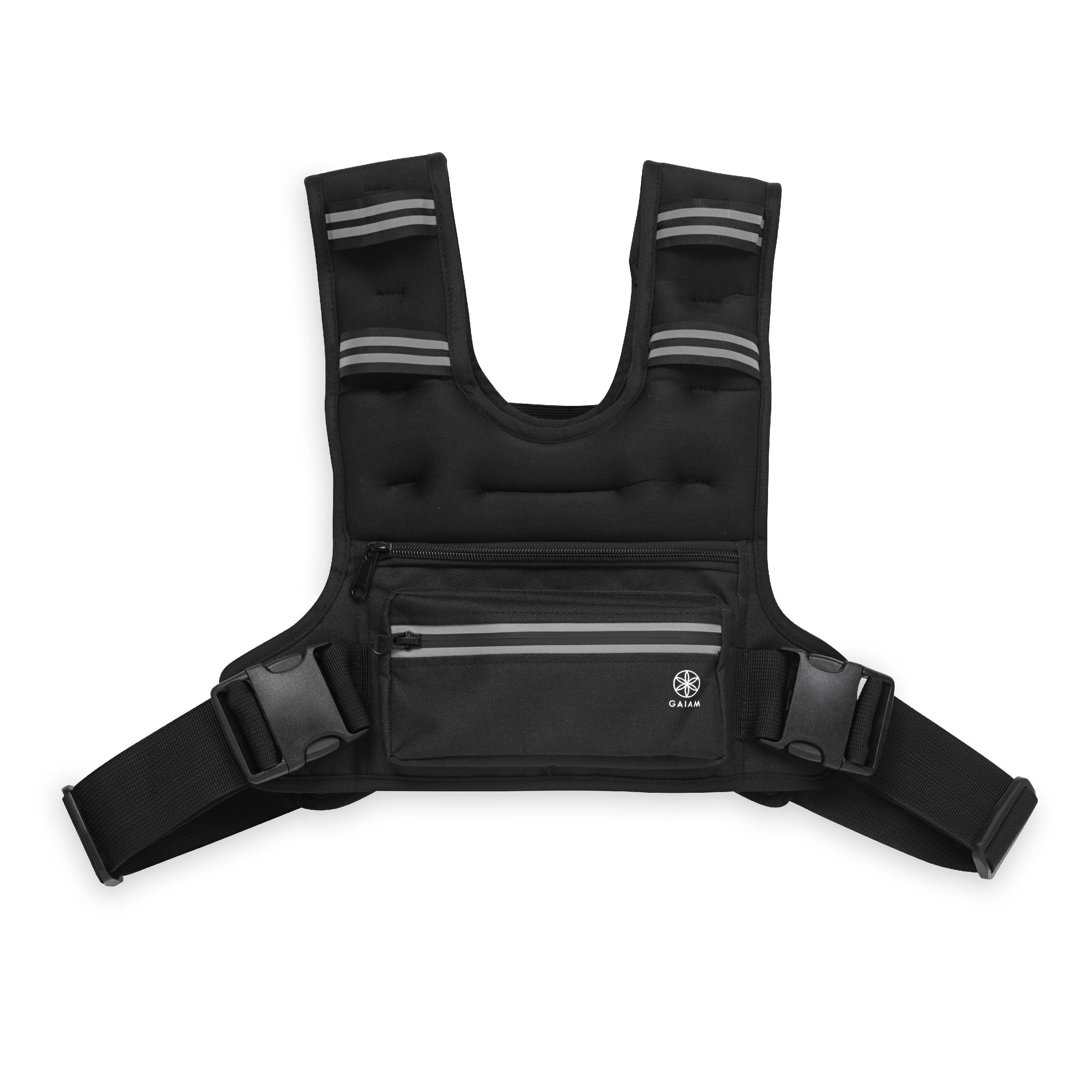 Black harness with reflective stripes on a white background