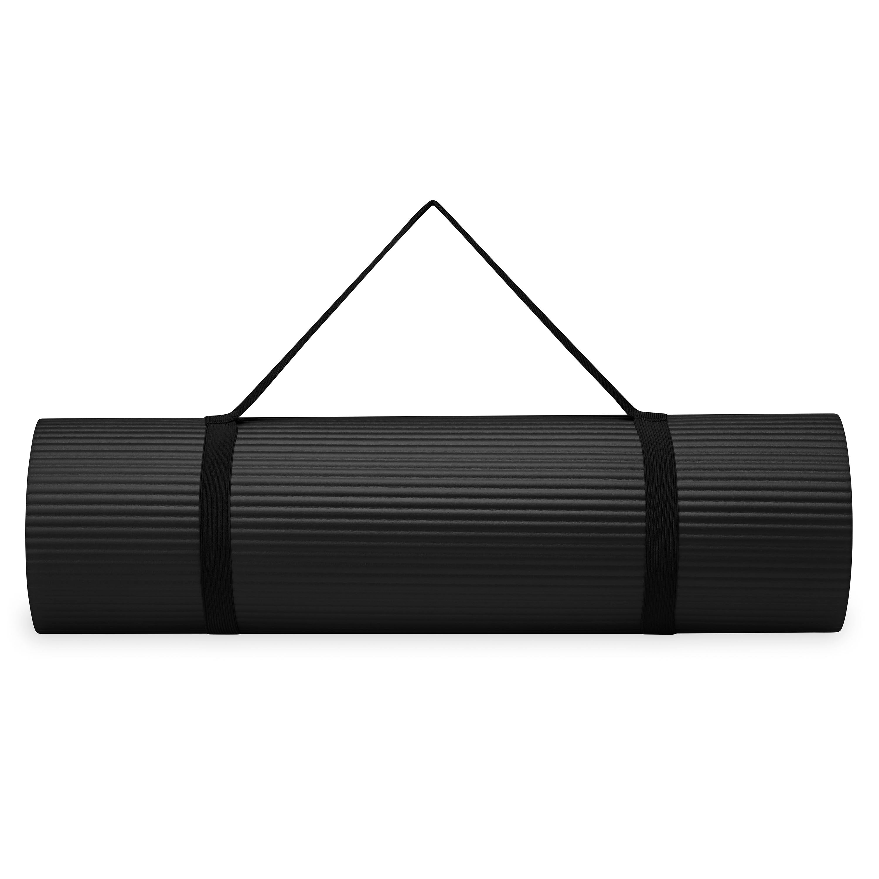 Reebok 10mm Fitness Mat Black rolled up with sling