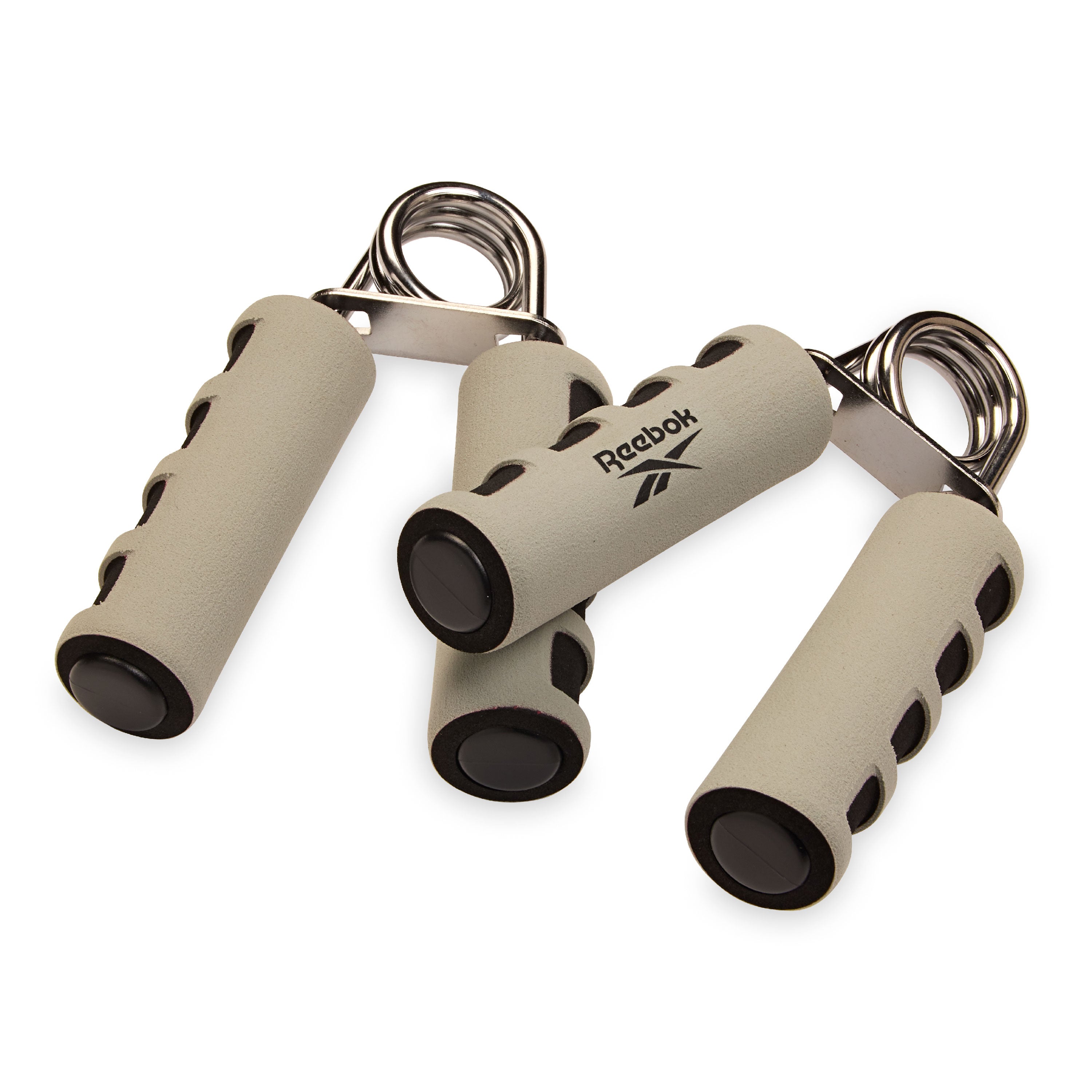 Beige hand grip trainer with Reebok logo on a white background