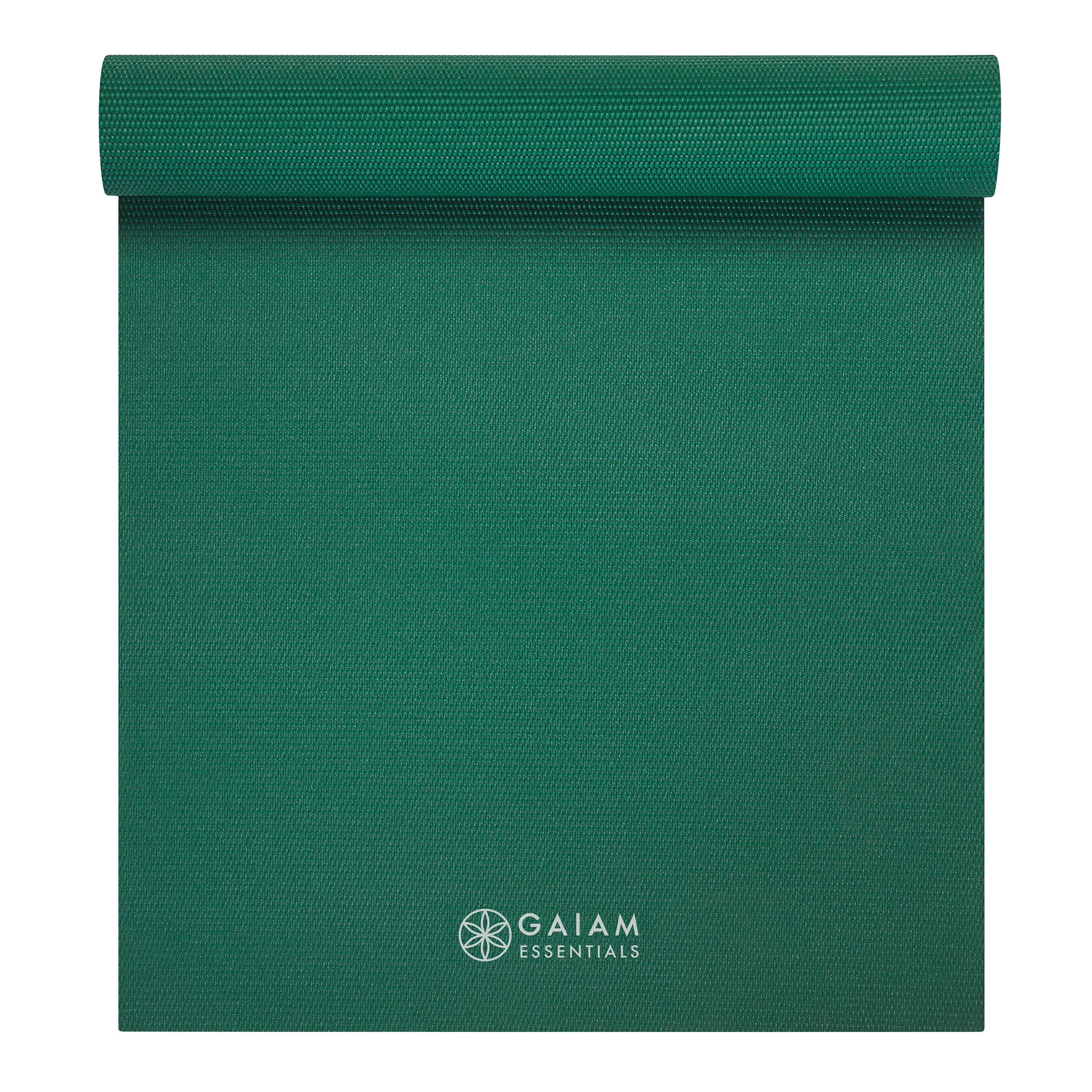 Gaiam Essentials Yoga Mat Green top rolled